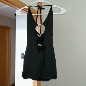 Black Cut Out Dress with Gold Accents